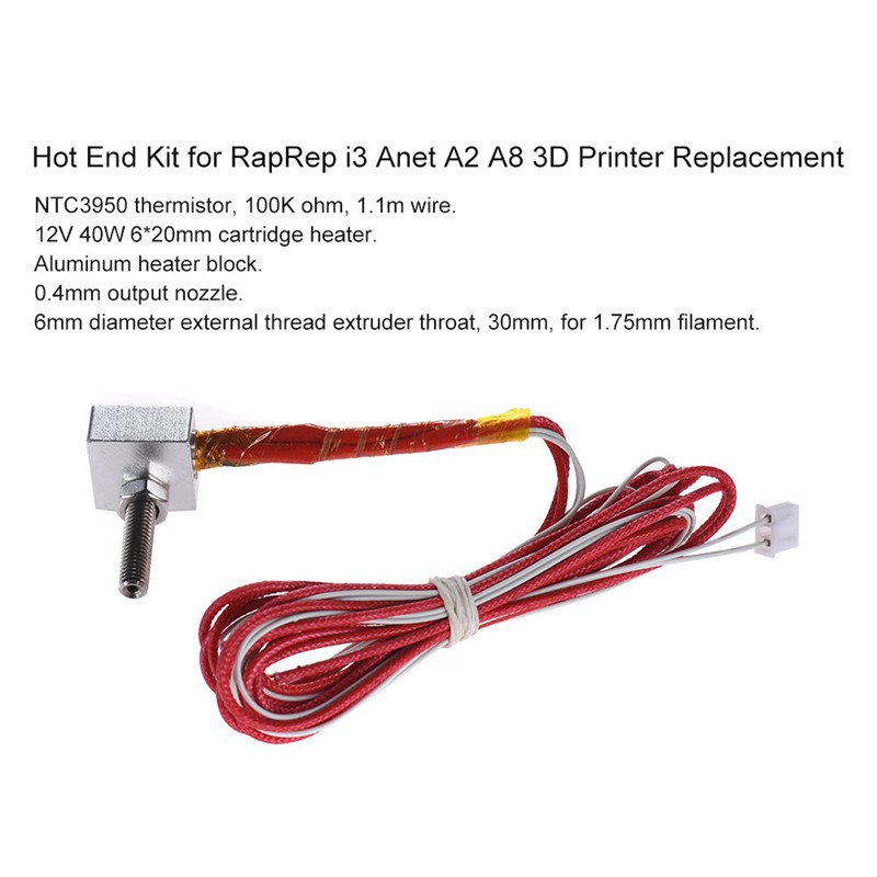 DIY Hot End Kit 0.4mm Nozzle 30mm Thermistor &amp; Aluminum Heater Block