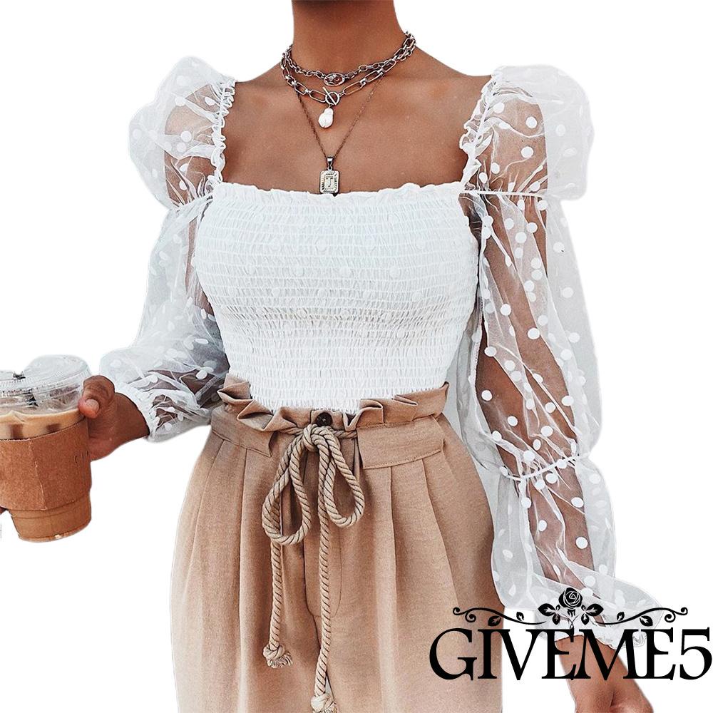 Áo Lưới Xuyên Thấu Tay Dài Phồng Thoải Mái Thoáng Khí Gợi Cảm Cho Nữ