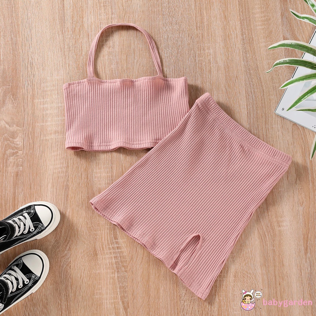 Áo Lửng Không Tay Và Váy Xẻ Tà Hợp Thời Trang Cho Bé Gái Từ 2-7 Tuổi