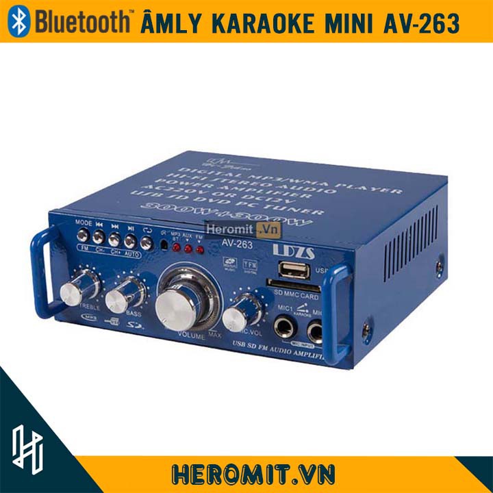 Âm Ly Mini Karaoke 2 MIC AV-263 Âm Ly Bluetooth Xe Hơi