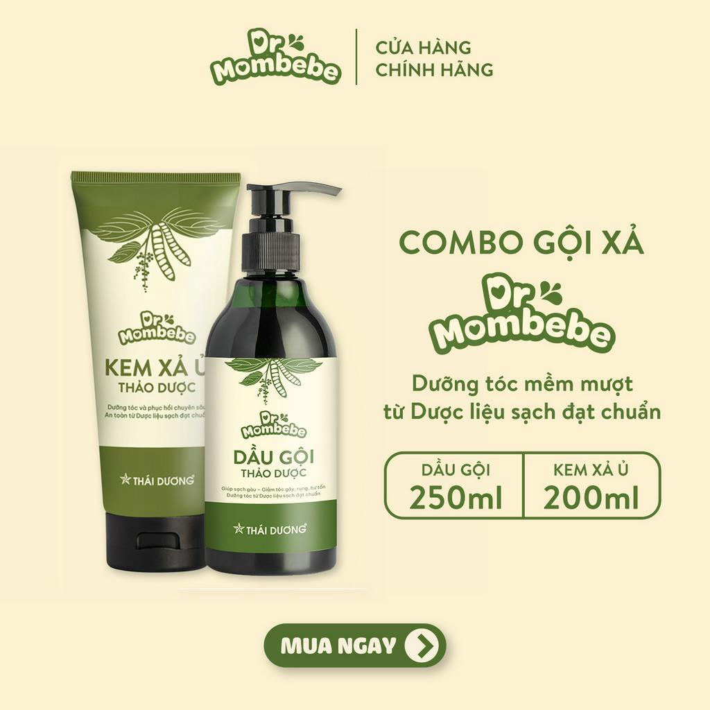 Combo Dầu gội 250ml và Kem xả ủ 200ml Dr Mombebe giúp sạch gàu, dưỡng tóc chuyên sâu từ dược liệu sạch