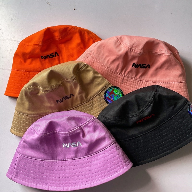 Nón bucket cụp thêu chữ Nasa nhiều màu cam be tím đen