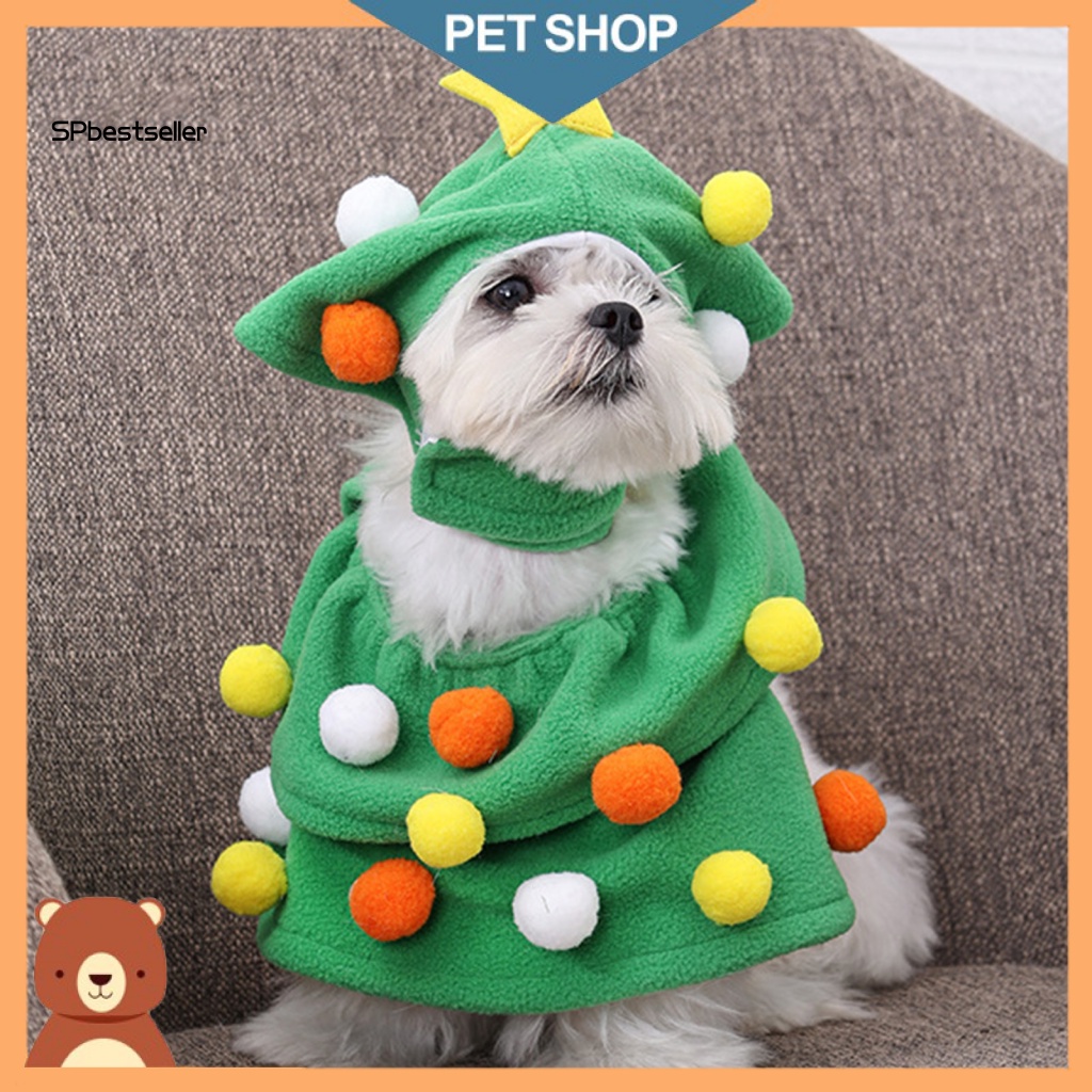 Set Đồ 2 Món Có Áo Choàng Mùa Đông Mềm Mại In Họa Tiết Cây Thông Noel Cho Thú Cưng