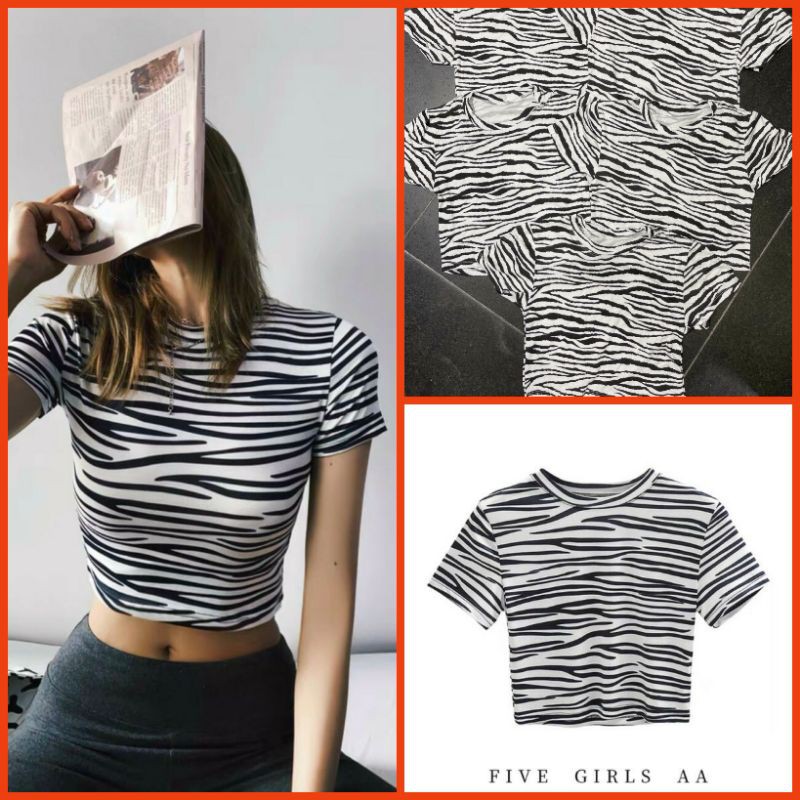 Áo croptop form ôm in họa tiết ngựa vằng