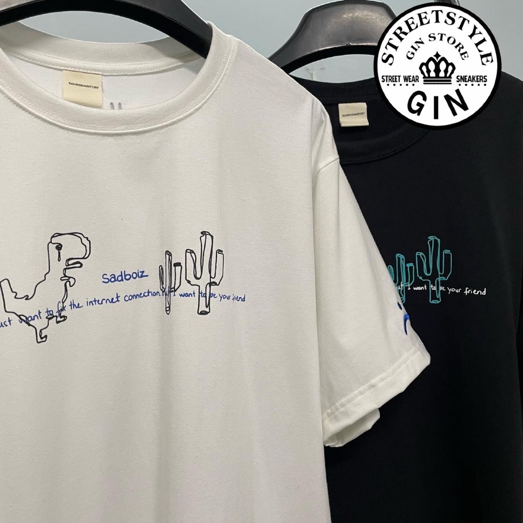 Áo thun sad boiz SADDINO logo hình thêu nam nữ áo sadboiz SADDINO khủng long full tag - GIN STORE
