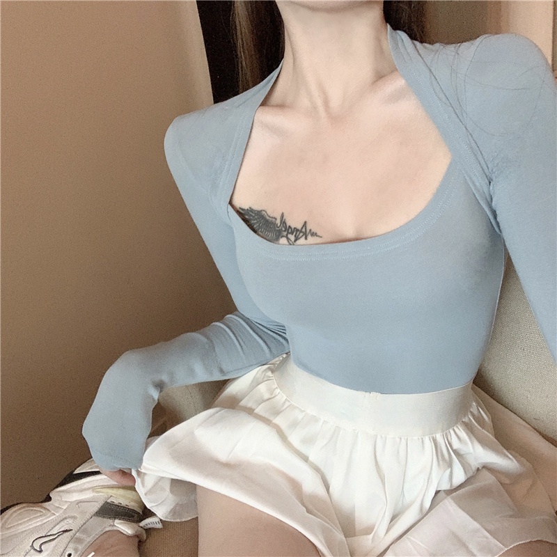 Áo thun COZOK tay dài màu trơn dáng ôm quyến rũ cho nữ