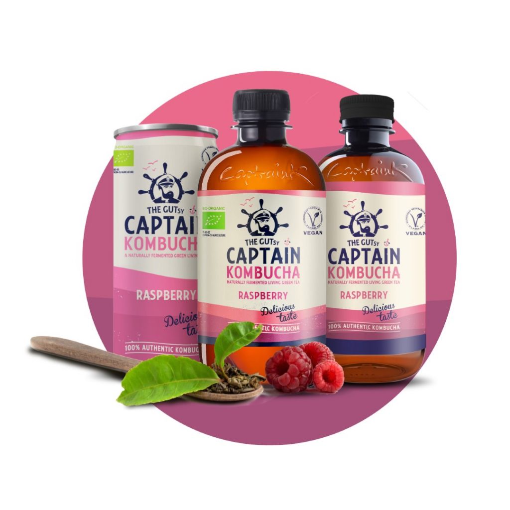 CHAI 1 LÍT - Trà dưỡng sinh Kombucha hữu cơ vị mâm xôi chai 1 lít The Gutsy Captain - Hsd: 18/5/2022 - Nhà Hữu Cơ