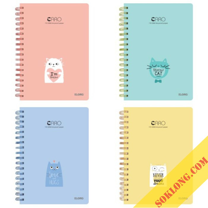 Sổ 200 trang B5 lò xo kép Caro/ Dotgrid Klong bìa cứng giấy siêu dày chống lem mực, vở Klong bullet journal