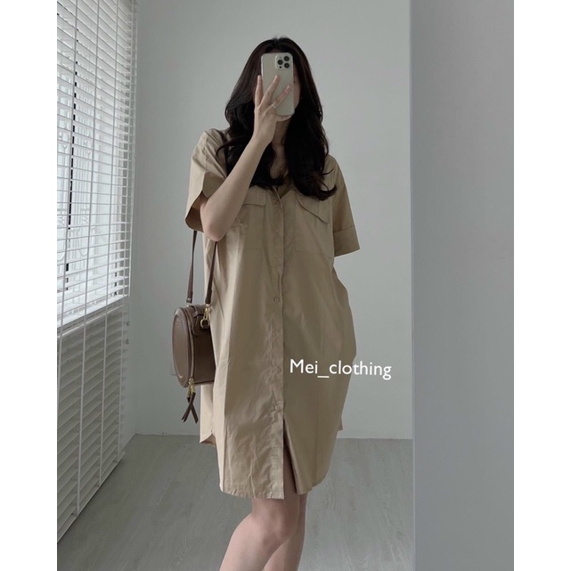 [Ảnh thật/video] Váy sơmi ngắn tay Ulzzang tông màu độc lạ