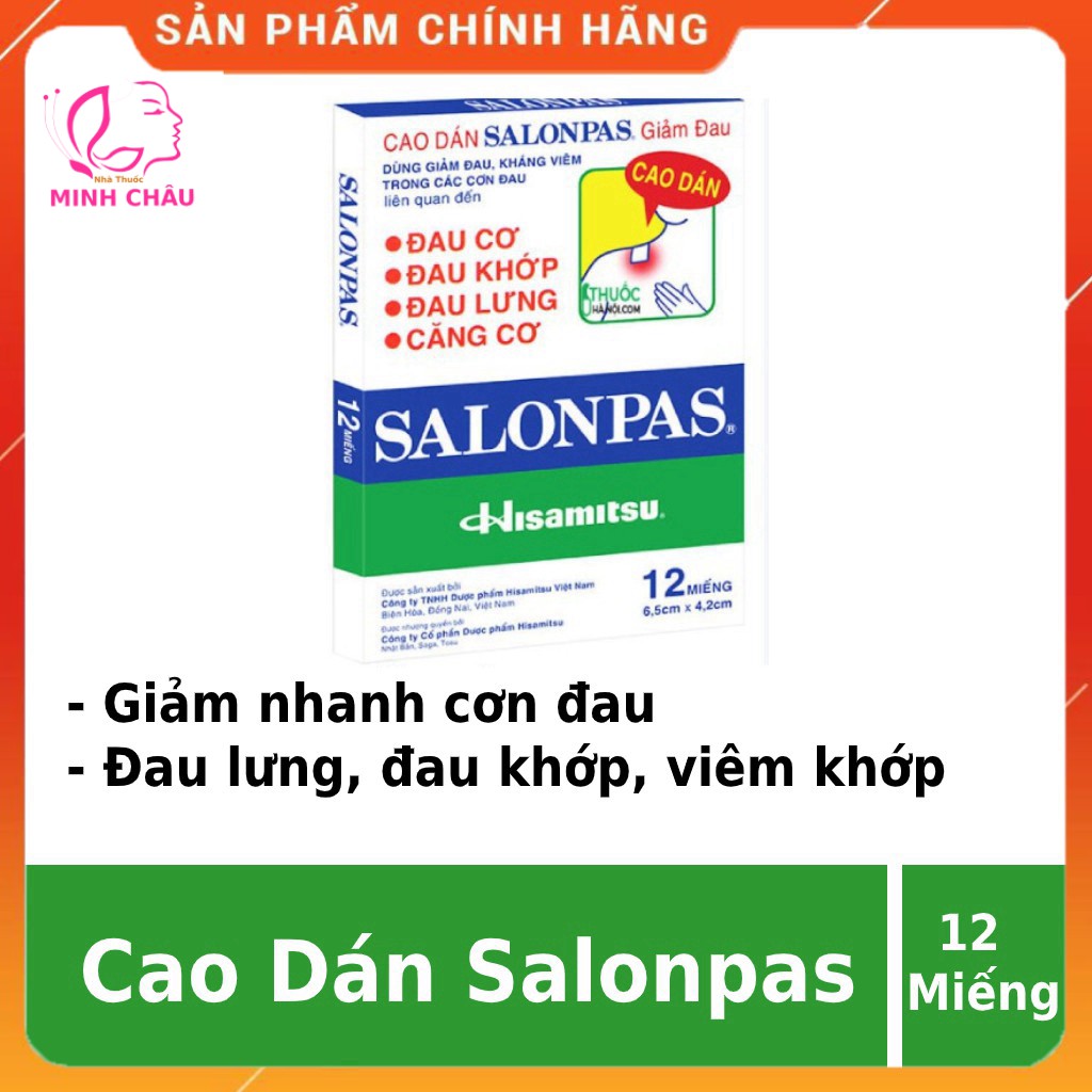 Cao dán Salonpas ❤️FREESHIP👍 Miếng dán salonpas, giảm nhanh cơn đau như đau khớp, đau lưng, viêm khớp