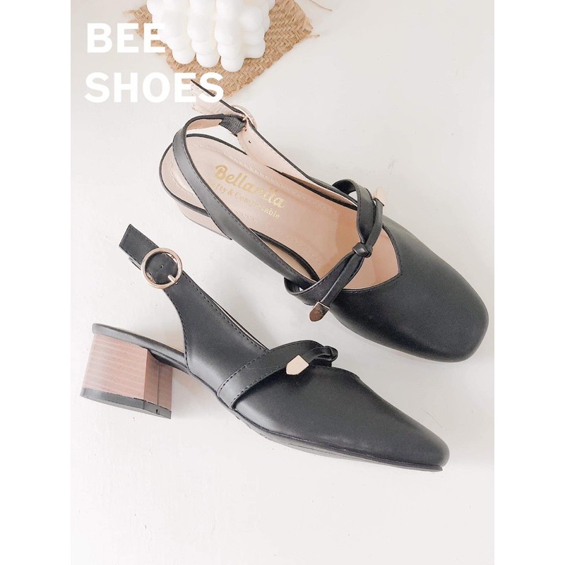 BEESHOES - GIÀY BÚP BÊ NỮ MŨI VUÔNG QUAI NGANG NƠ - GIÀY BÚP BÊ NỮ ĐẾ VUÔNG CAO 3 PHÂN SẴN MÀU ĐEN - BE - TRẮNG 201066