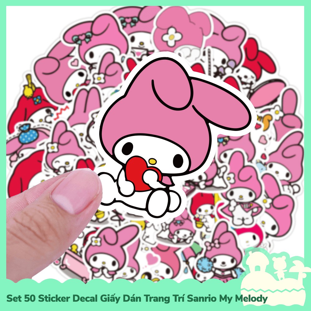 [Sẵn VN - NowShip] Set 50 Sticker Decal Dán Trang Trí Mẫu Nhân Vật Hoạt Hình Sanrio My Melody