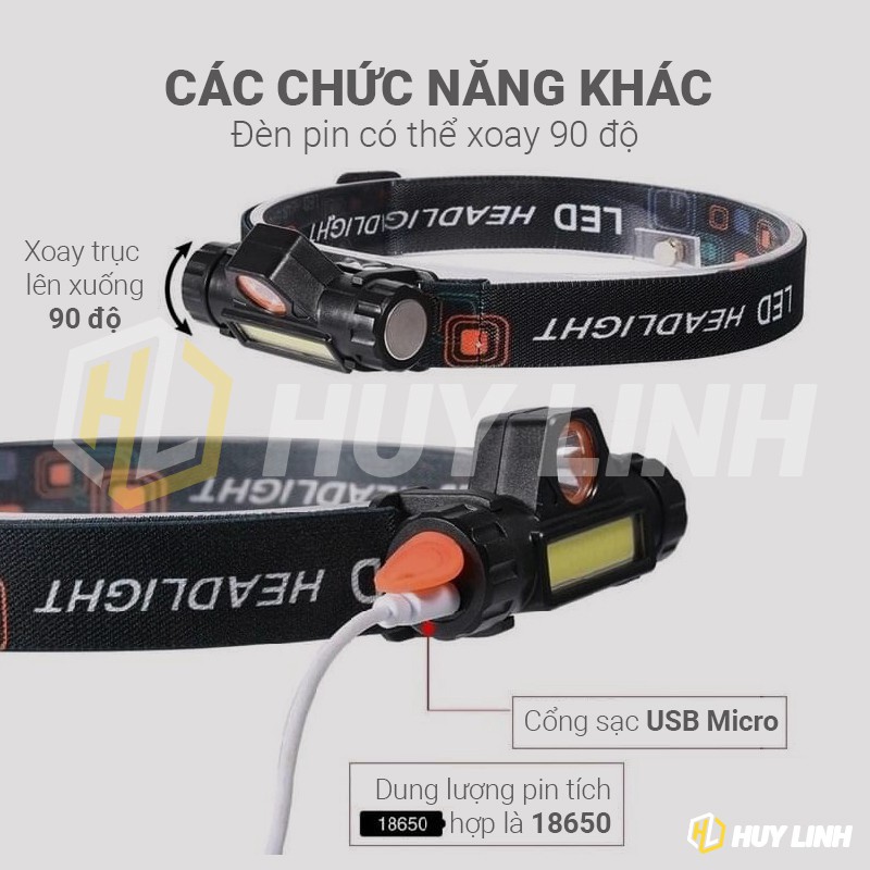 Đèn pin đội đầu siêu sáng Q5 - Có nam châm pin 18650 có hỗ trợ sạc lại qua cổng USB Micro