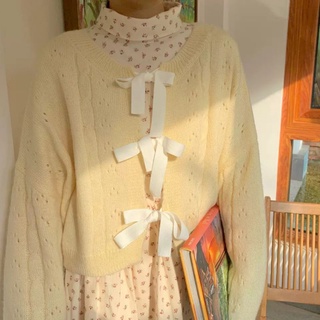 Áo khoác len cardigan from rộng nữ màu vàng nhạt / áo khoác len croptop