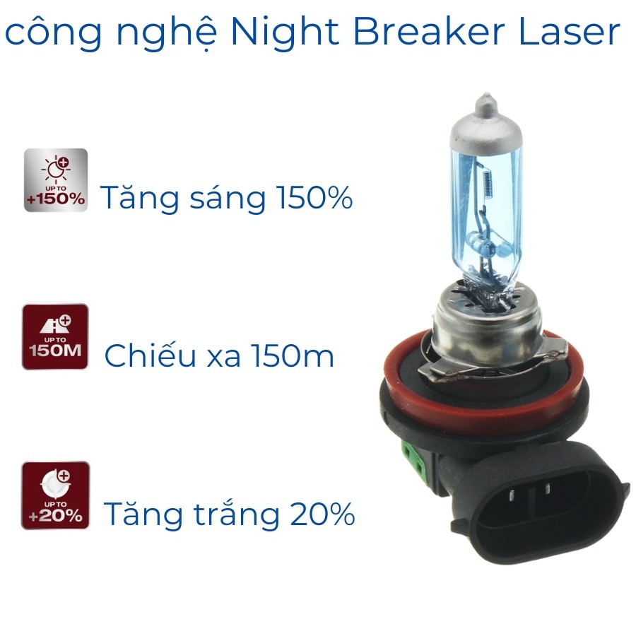 Bóng đèn Halogen Osram H11 12V 55W tăng sáng Night Breaker Laser sử dụng cho đèn gầm cos ô tô xe hơi