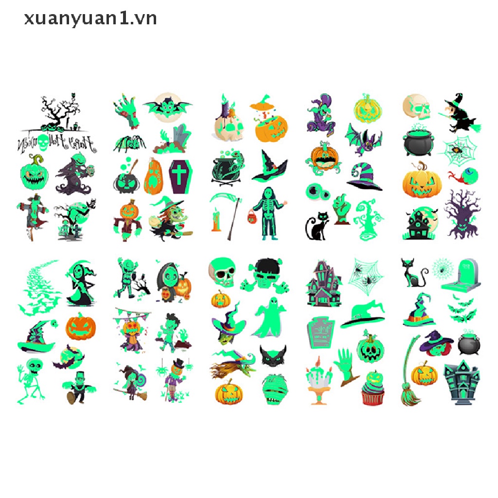 Set 10 Hình Xăm Dán Phát Quang Chống Nước Phong Cách Halloween Độc Đáo