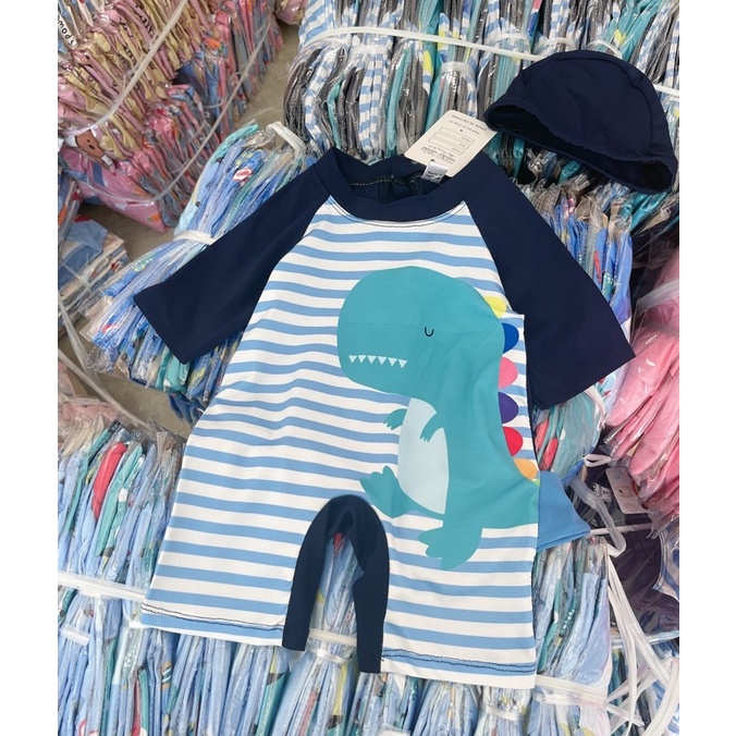 Bộ đồ bơi liền thân dài tay hoạ tiết khủng long - Đồ bơi bé trai