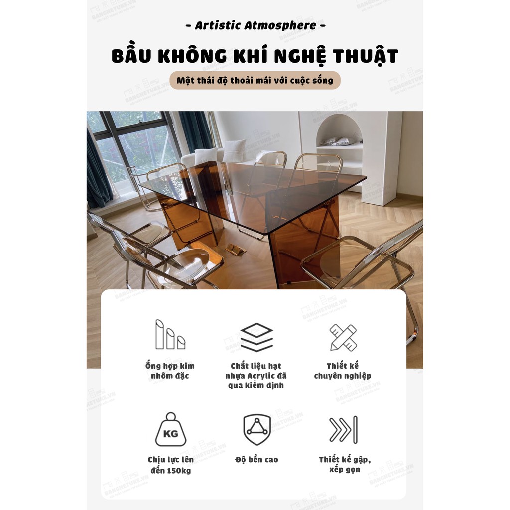 [BÁN SỈ] Ghế gấp trong suốt Nordic Acrylic, ghế gập Bắc Âu thân Inox decor kiểu Hàn Quốc giá rẻ