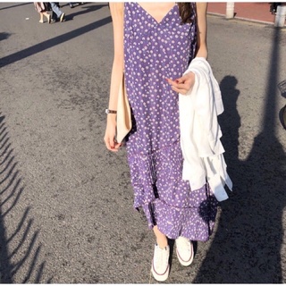 Váy đầm maxi hoa nhí tím ulzzang hàn quốc