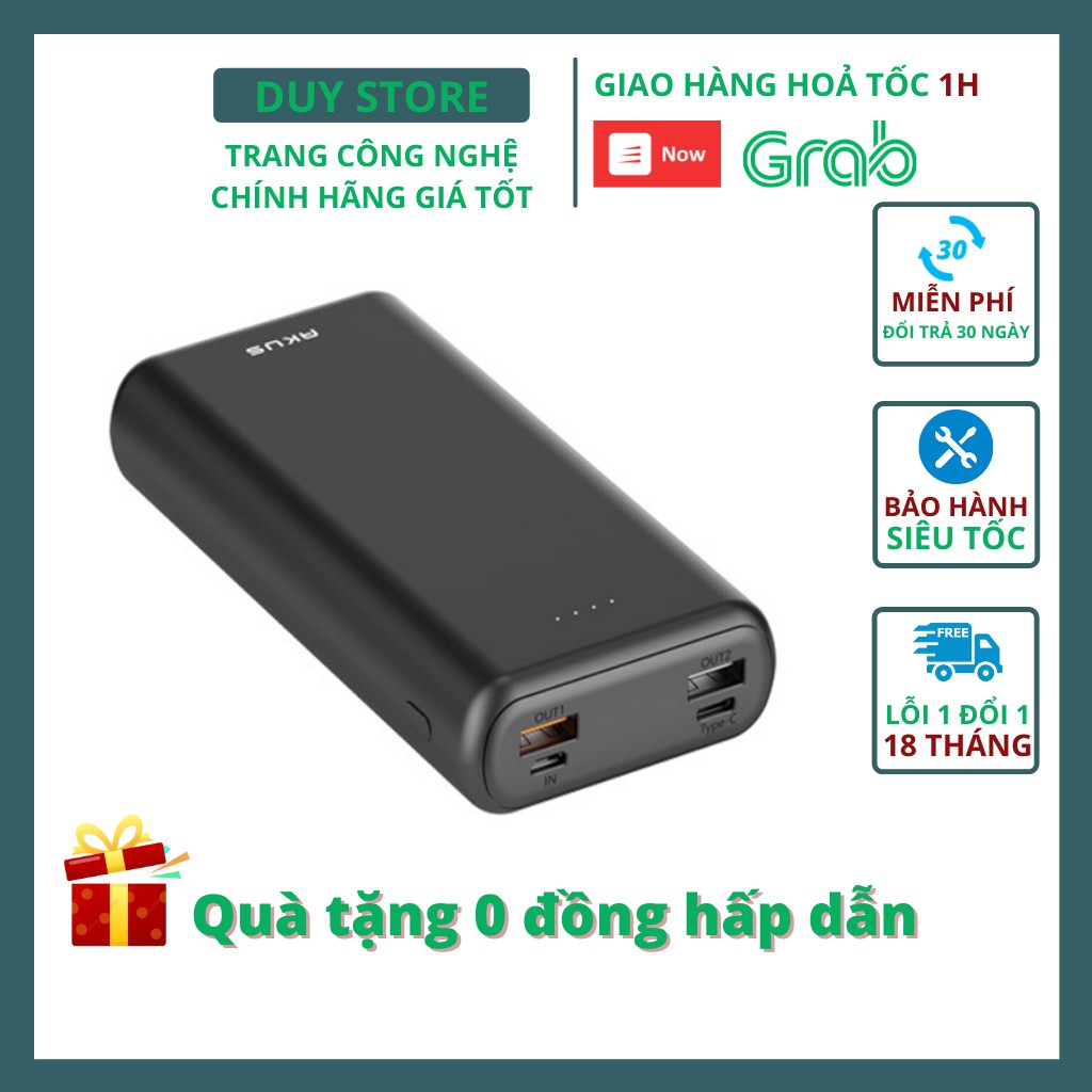 Sạc dự phòng Akus A20 Pro 20000 mAh - sạc nhanh  QC 3.0 cho IPhone, IPad, Samsung và nhiều dòng máy