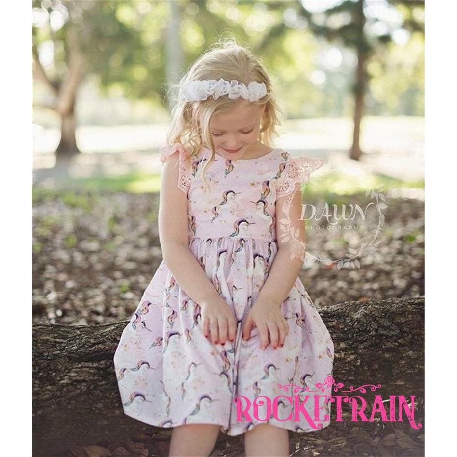 Đầm xoè Tutu phối ren hoa hoạ tiết kỳ lân đáng yêu cho bé