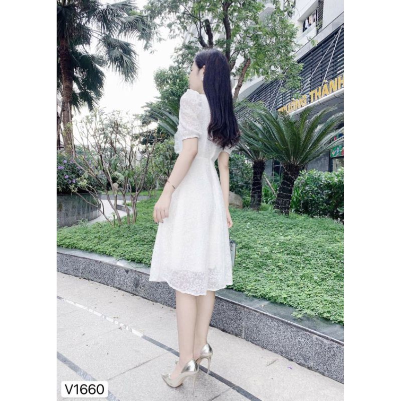 Váy xòe trắng hoa nổi V1660_ hàng thiết kế cao cấp