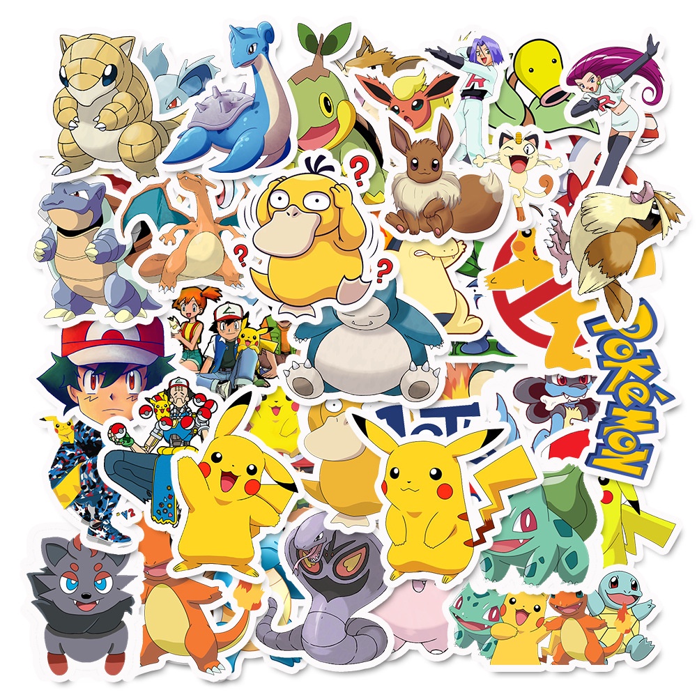 Set 50 tấm Sticker dán trang trí hình Pokemon hoạt hình đáng yêu