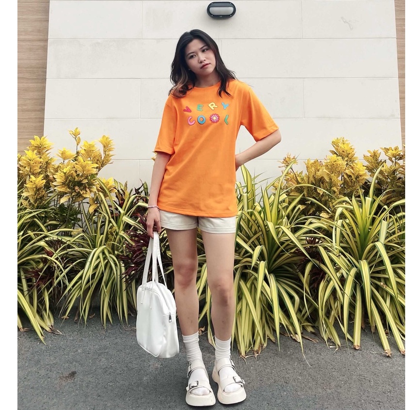 Áo thun oversize tay lỡ áo phông cotton nữ in chữ very cool thời trang GAGO màu cam GA3830