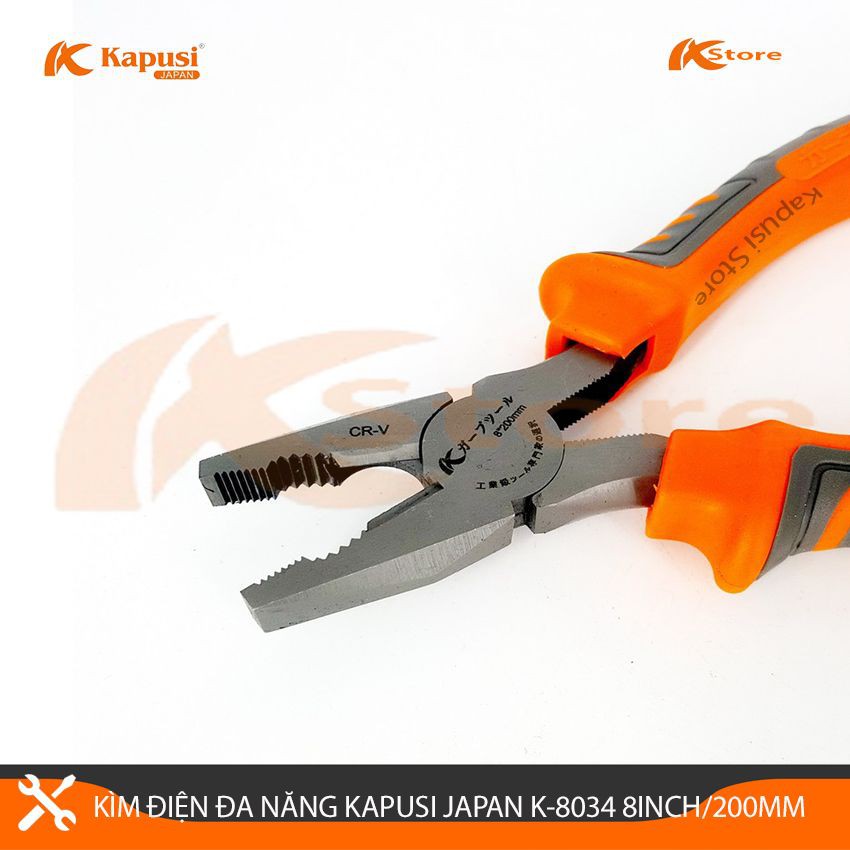 Kìm Điện Đa Năng Kapusi Japan K-8034 8inch/200mm Thép CRV Cao Cấp Siêu Bền, Kìm Cắt Dây Điện Kiểu Nhật cao cấp