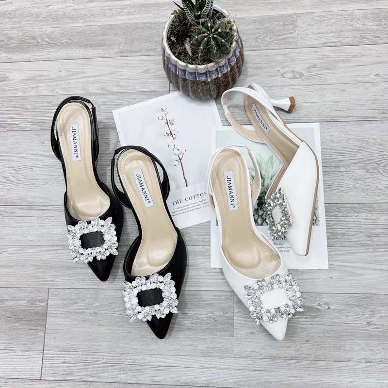 Giày cao gót mũi nhọn đính hoa đá 5p hàng cao cấp xuất khẩu