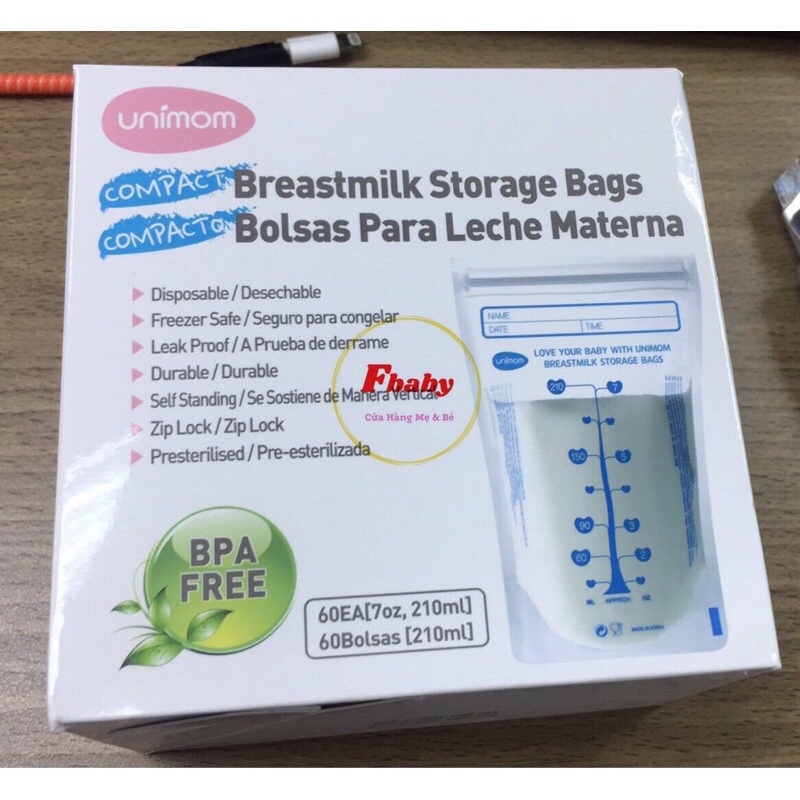 Hộp 60 túi trữ sữa Unimom compact 210ml Hàn Quốc ( Cam Kết Chính Hãng Unimom)