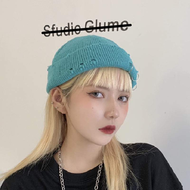 Mũ dệt kim thiết kế rách lỗ phong cách Hàn Quốc cổ điển INS Harajuku