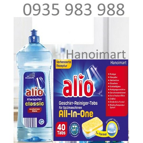 Combo 1000ml Nước làm bóng Alio + 40 viên Alio all in 1 cho máy rửa bát chén - Hanoimart