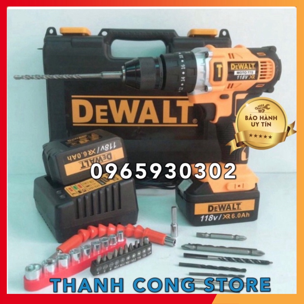 Tặng 29 Phụ Kiện - Máy Khoan Pin DeWaLT 118V 3 Chức Năng Motor 775 Hang Loai Xin loại xịn
