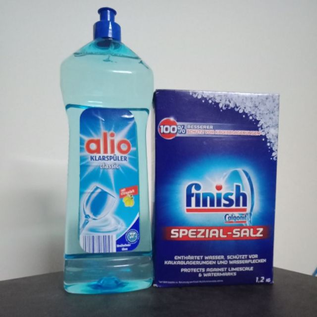 Combo chai bóng 1000ml (Alio Đức) + hộp muối rửa bát Finish 1.2kg (Đức)