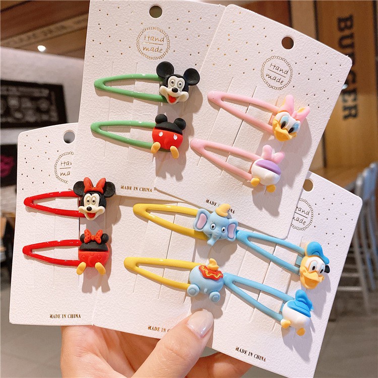 Set 2 kẹp tóc bấm hoạt hình cực xinh hình Minnie, mickey, donal cho bé - kẹp tóc bé gái