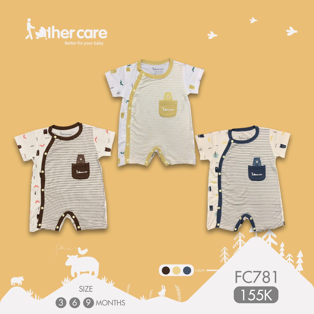 Body Cộc Tay sơ sinh họa tiết Gấu Cáo cài lệch HT-Kẻ - FatherCare FC781