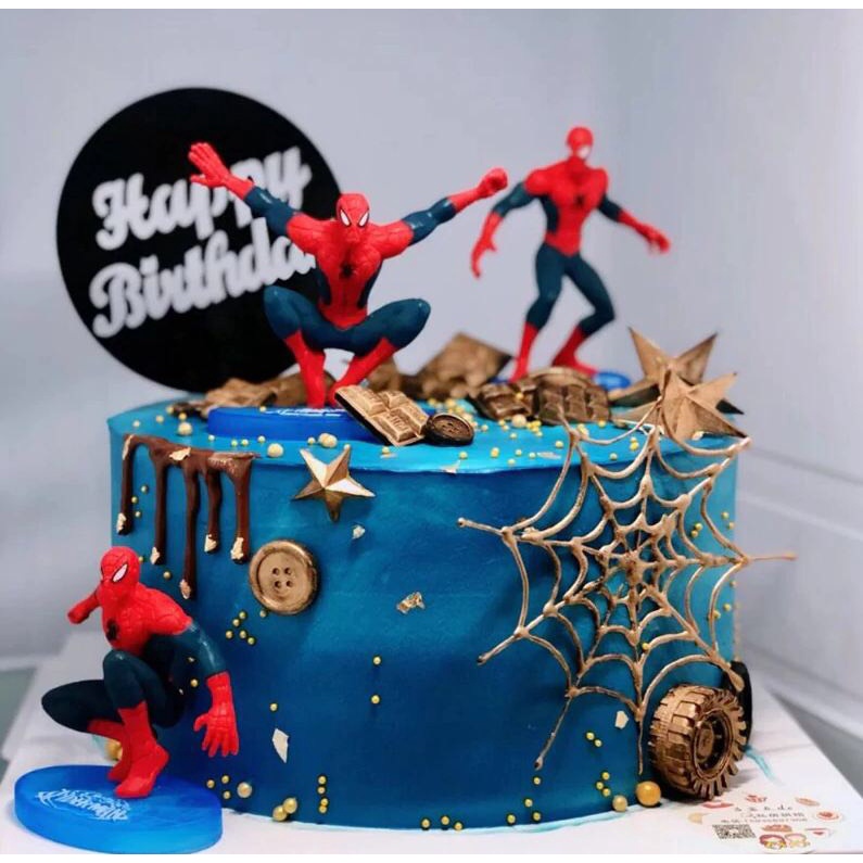 Phụ kiện trang trí bánh kem sinh nhật - Bộ người nhện nhựa PVC 7 món trang trí