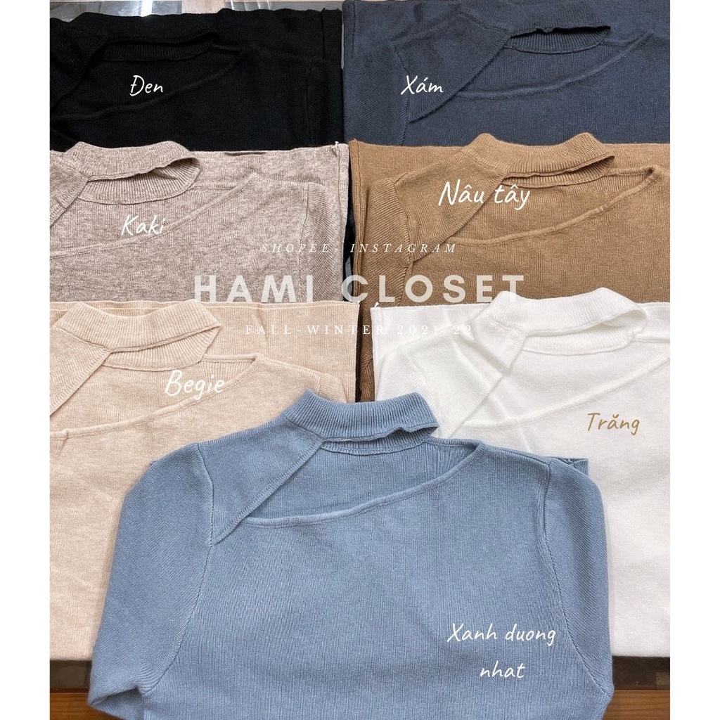 Áo len tăm trơn khoét cổ lệch dáng ôm body | BigBuy360 - bigbuy360.vn