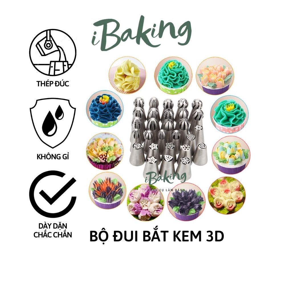 Bộ đui bắt kem trang trí bánh sinh nhật nhiều mẫu (truyền thống, 3D)