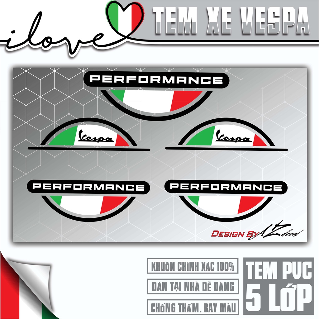 Tem Rời Dán Xe Vespa Sprint/Primavera/GTS/LX | VP09 | Phong Cách Italy Performance - Decal Chế Chống Nước, Dễ Dán