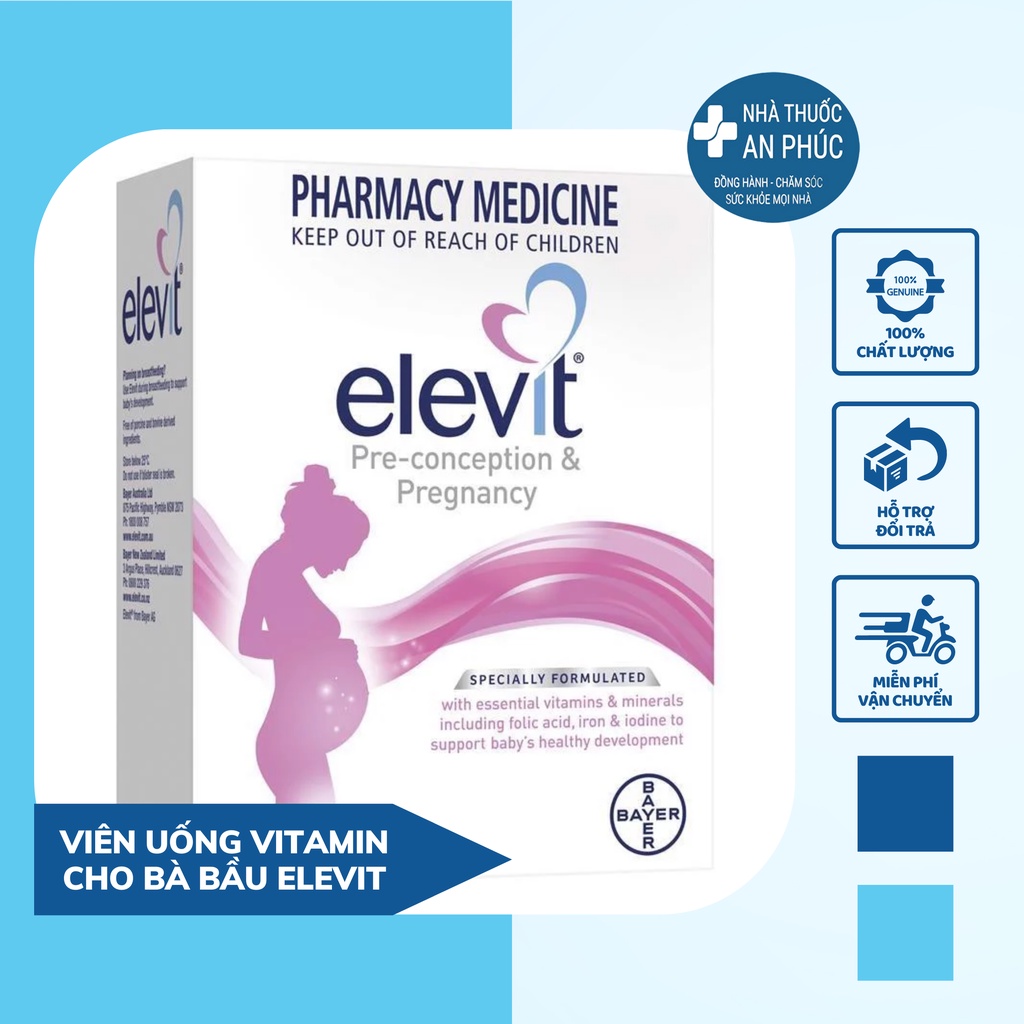 Viên Uống Vitamin Tổng Hợp Cho Bà Bầu Elevit Cung Cấp Chất Dinh Dưỡng Bồi Bổ Cơ Thể Hộp 100 Viên
