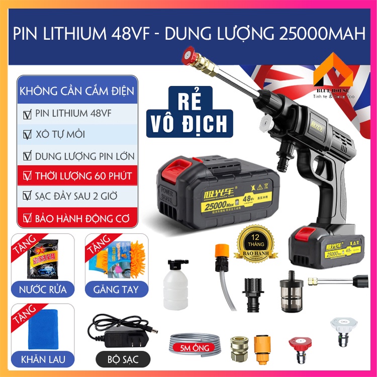 Máy rửa xe ô tô, máy rửa xe mini dùng pin 2h cao cấp - Hàng  chính hãng