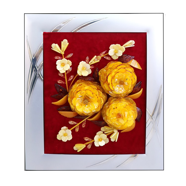 Table amber picture 3 Roses/Silver frame