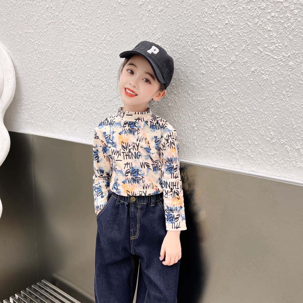 Áo nhung IQ ANGEL tay dài cổ cao vừa thời trang thu đông dành cho trẻ em