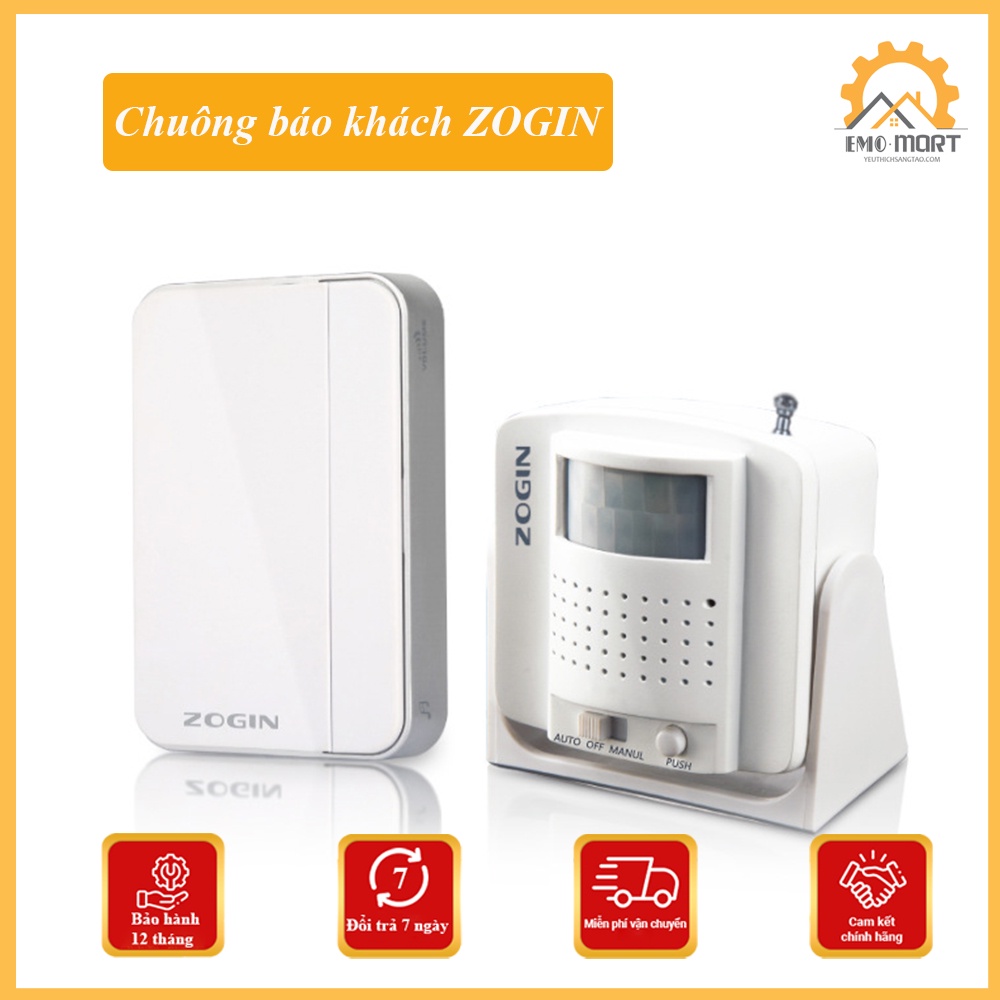 ⚡FREE SHIP ⚡CHUÔNG BÁO KHÁCH KHÔNG DÂY ZOGIN⚡Siêu kết nối - Kháng nước hoàn toàn- 36 kiểu chuông - Tặng kèm pin AA