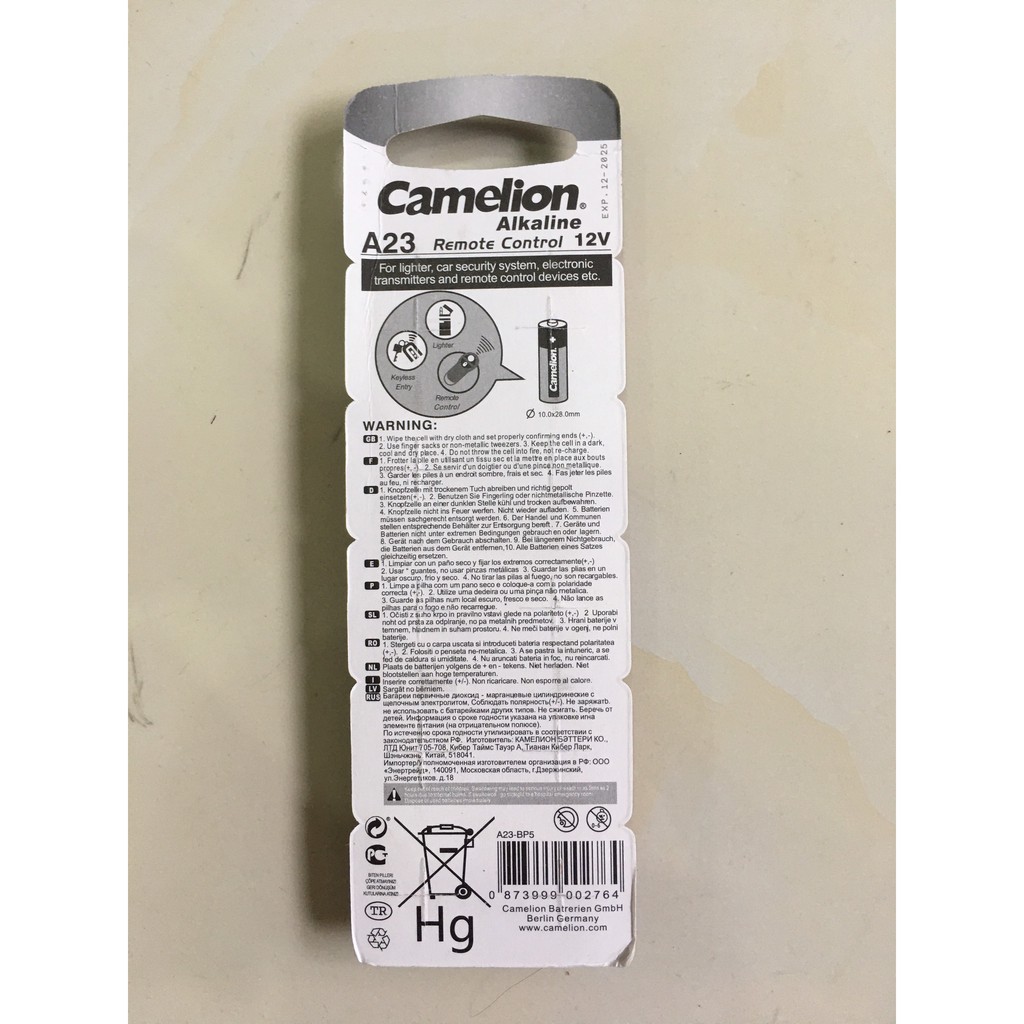 Vỉ 5 viên  pin  Camelion A23 Pin Alkaline