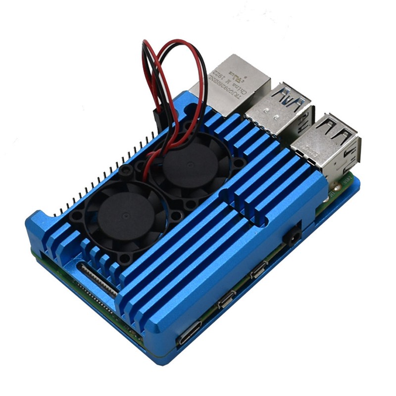 4B Aluminum Case Enclosure CNC Cover with Heatsink Cooling Dual Fan for Raspberry Pi 4 Model B