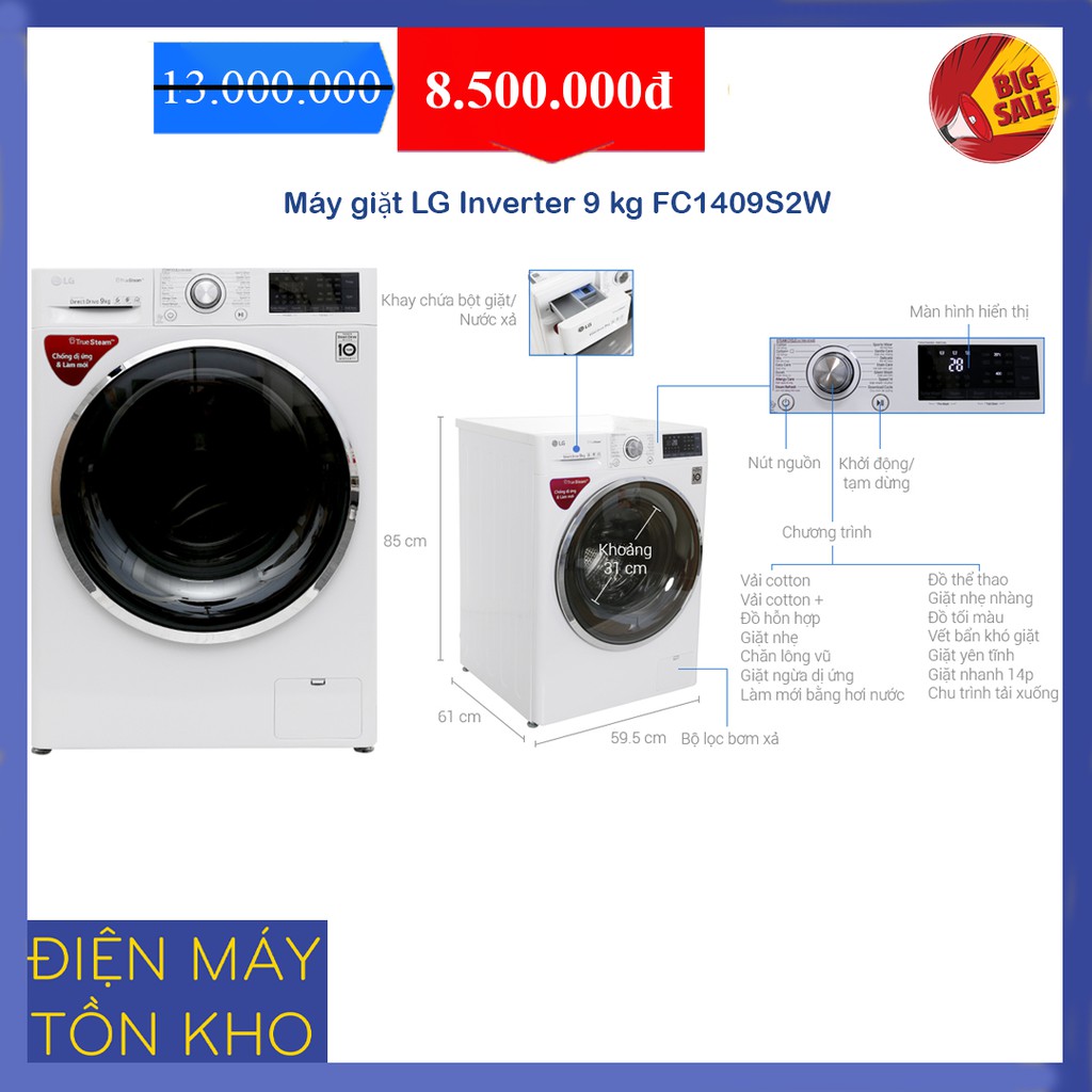 Máy giặt LG Inverter 9 kg FC1409S2W