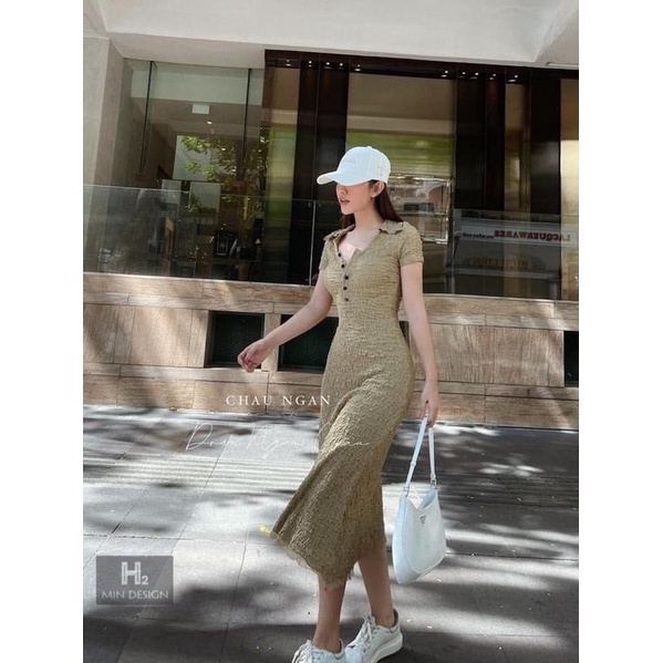 Váy body xốp cổ bẻ cúc dáng dài | BigBuy360 - bigbuy360.vn